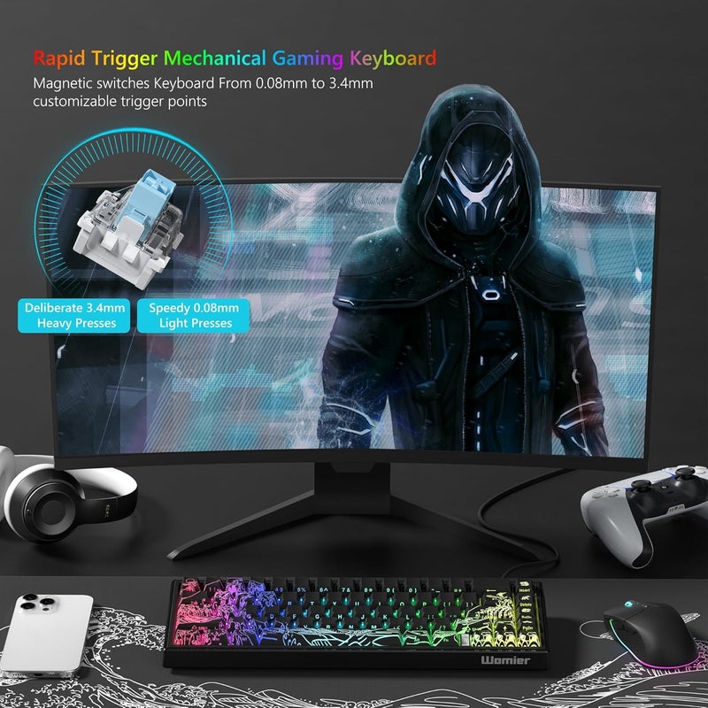 Womier M68 HE V2 Rapid Trigger Keyboard 60% Percent, Hall Effect Kanagawa Gaming Keyboard, Wired RGB Custom Mechanical Key Board with Magnetic Switch, PBT Keycaps for Mac/Win-Black 3.0 - Image 2